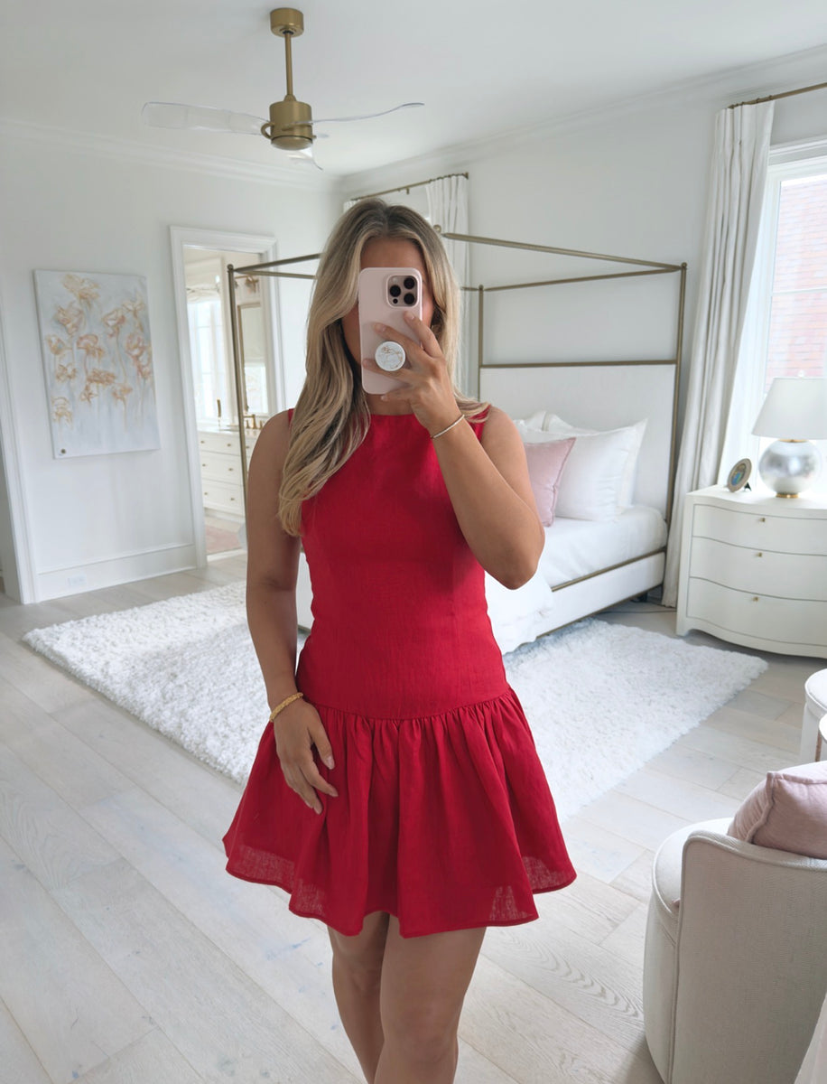 Red Drop Waist Linen Dress – Shop Christine's Boutique