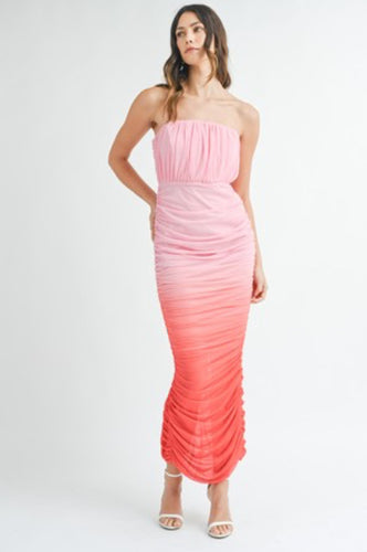 Ombré Ruched Tube Dress
