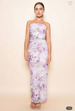 Load image into Gallery viewer, Lavender Floral Ruched Maxi Dress
