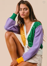 Load image into Gallery viewer, Mardi Gras Sequin Cardigan