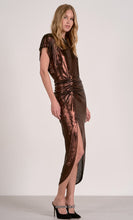 Load image into Gallery viewer, Chocolate Metallic Cap Sleeve Midi Dress