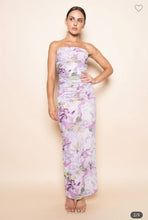 Load image into Gallery viewer, Lavender Floral Ruched Maxi Dress