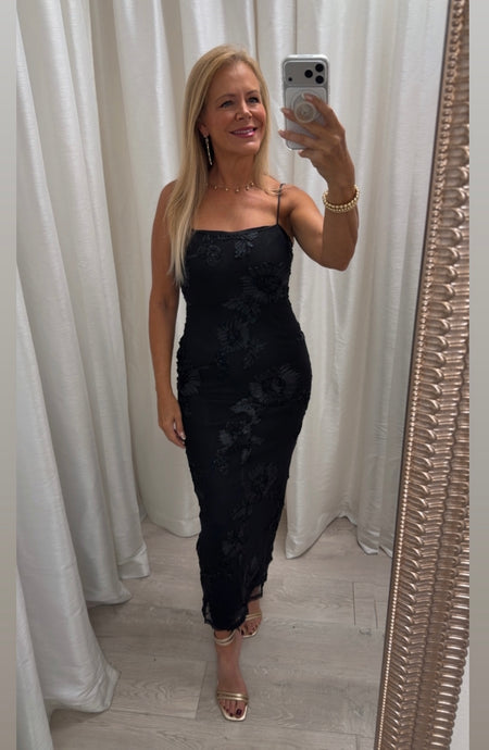 Black Floral Midi Dress