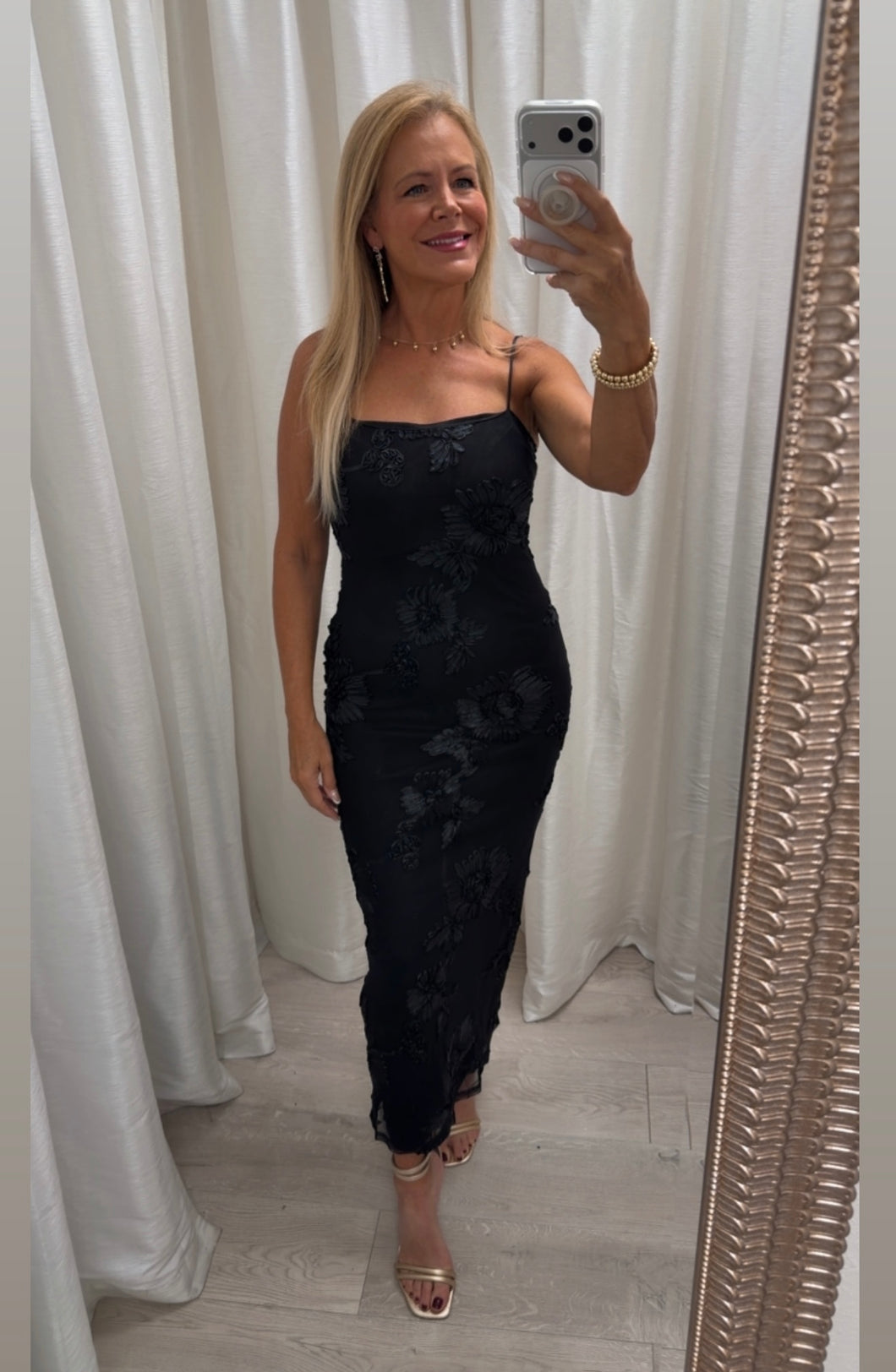 Black Floral Midi Dress