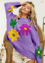 Load image into Gallery viewer, Chunky Mardi Gras Flower Sweater