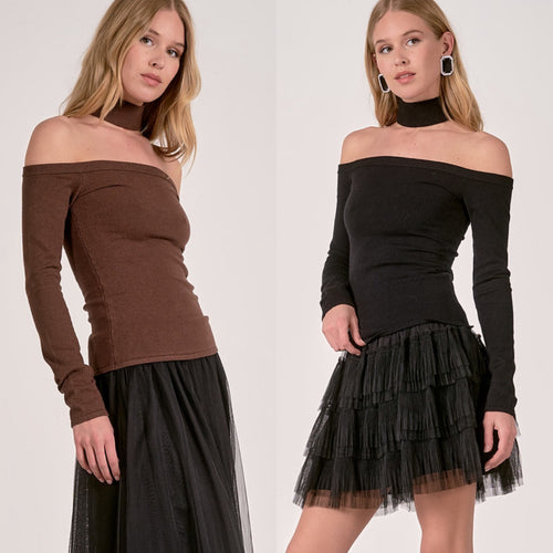 Jolie Off Shoulder Choker Sweater