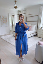Load image into Gallery viewer, Sapphire Blue Linen Midi Dress