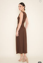 Load image into Gallery viewer, Brown Shirred Jersey Knit Dress
