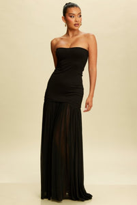 Elegant Shirred Chiffon Maxi Dress