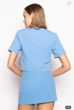 Load image into Gallery viewer, Blue Square Neck Button Top