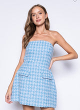 Load image into Gallery viewer, Blue Tweed Mini Dress