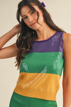 Load image into Gallery viewer, Mardi Gras Sequin Color Block Sweater Top