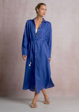 Load image into Gallery viewer, Sapphire Blue Linen Midi Dress