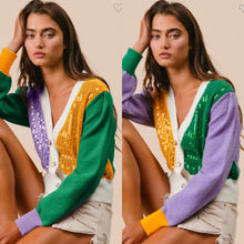 Load image into Gallery viewer, Mardi Gras Sequin Cardigan