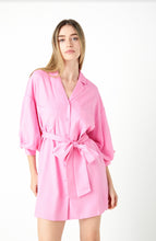 Load image into Gallery viewer, Pink Blouson Sleeve Belted Dress