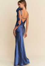 Load image into Gallery viewer, Flower Trim Cowl Back Maxi Dress