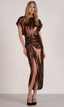 Load image into Gallery viewer, Chocolate Metallic Cap Sleeve Midi Dress
