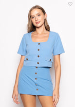 Load image into Gallery viewer, Blue Square Neck Button Top