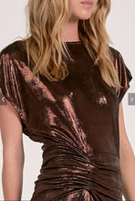 Load image into Gallery viewer, Chocolate Metallic Cap Sleeve Midi Dress