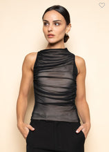 Load image into Gallery viewer, Black Ruched Mesh Top