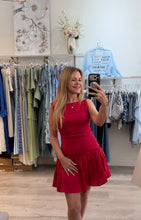 Load image into Gallery viewer, Red Drop Waist Linen Dress