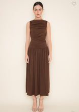 Load image into Gallery viewer, Brown Shirred Jersey Knit Dress