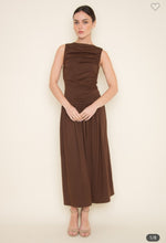Load image into Gallery viewer, Brown Shirred Jersey Knit Dress