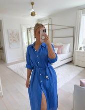 Load image into Gallery viewer, Sapphire Blue Linen Midi Dress