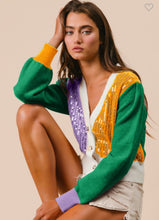 Load image into Gallery viewer, Mardi Gras Sequin Cardigan