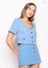 Load image into Gallery viewer, Blue Square Neck Button Top