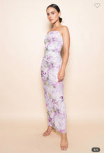 Load image into Gallery viewer, Lavender Floral Ruched Maxi Dress