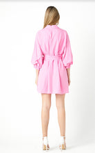 Load image into Gallery viewer, Pink Blouson Sleeve Belted Dress