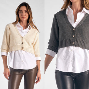 Sweater Button Down Combo Top