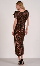 Load image into Gallery viewer, Chocolate Metallic Cap Sleeve Midi Dress