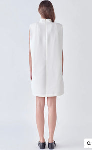 Off White Mock Neck Shift Dress