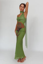Load image into Gallery viewer, Green Halter Scarf Mesh Maxi Dress
