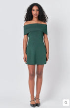 Load image into Gallery viewer, Green Off Shoulder Lurex Mini Dress