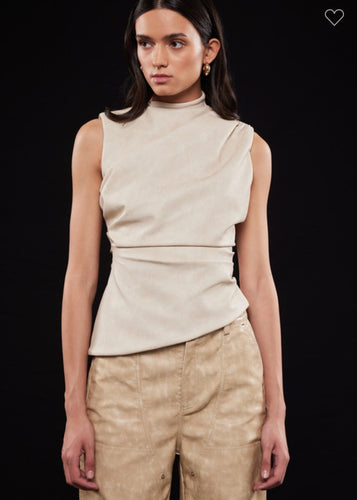 Beige Asymmetrical Pleather Top