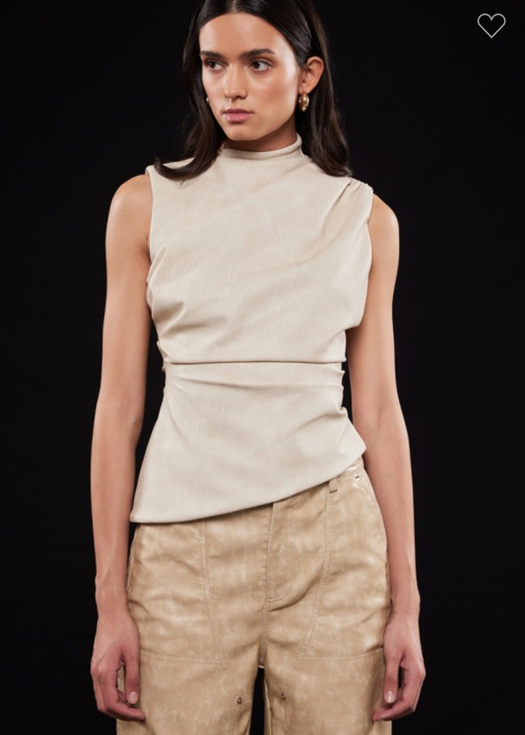 Beige Asymmetrical Pleather Top