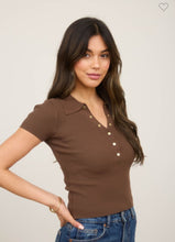 Load image into Gallery viewer, Gold Snap Button Knit Polo Top