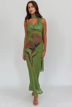 Load image into Gallery viewer, Green Halter Scarf Mesh Maxi Dress