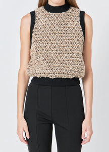 Brown Multi Sequin Tweed Vest Top