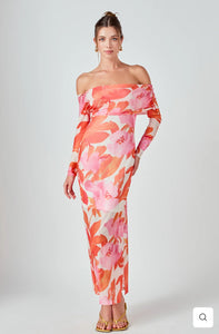 Floral Mesh Off Shoulder Maxi Dress