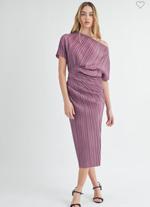 Plum Pleated Midi Dress