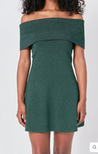 Load image into Gallery viewer, Green Off Shoulder Lurex Mini Dress