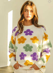 Mardi Gras Flower Sweater