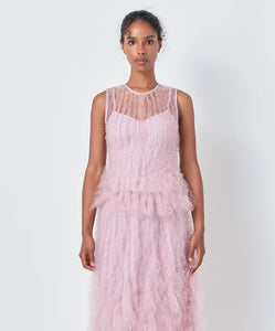 Mulberry Tulle Ruffled Sleeveless Top