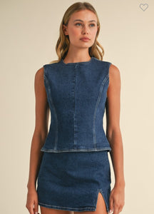 Denim Open Back Top and Skirt