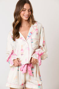 Ring & Champagne Glass Ribbon Pajama Short Set