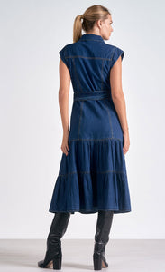 Dark Denim Cap Sleeve Midi Dress